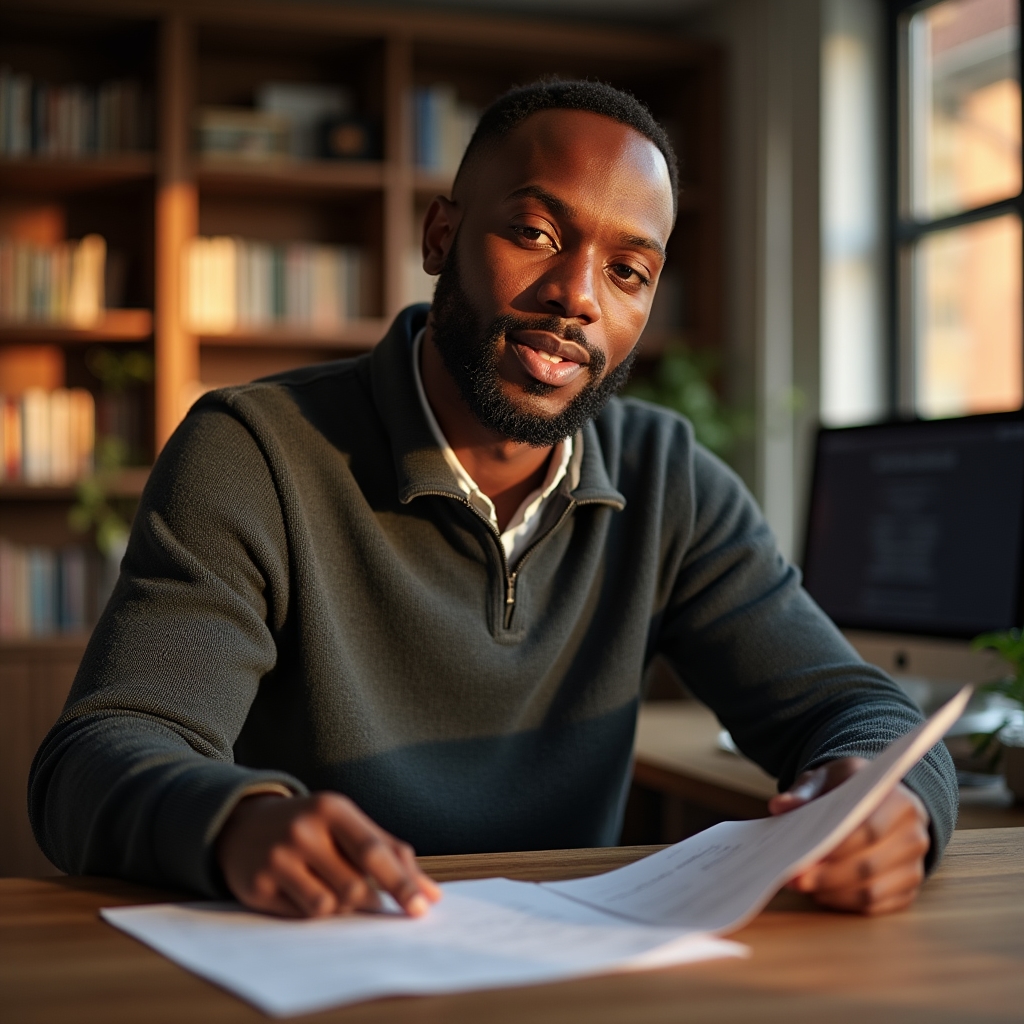 Course instructor reviewing an SEO checklist template at a desk
