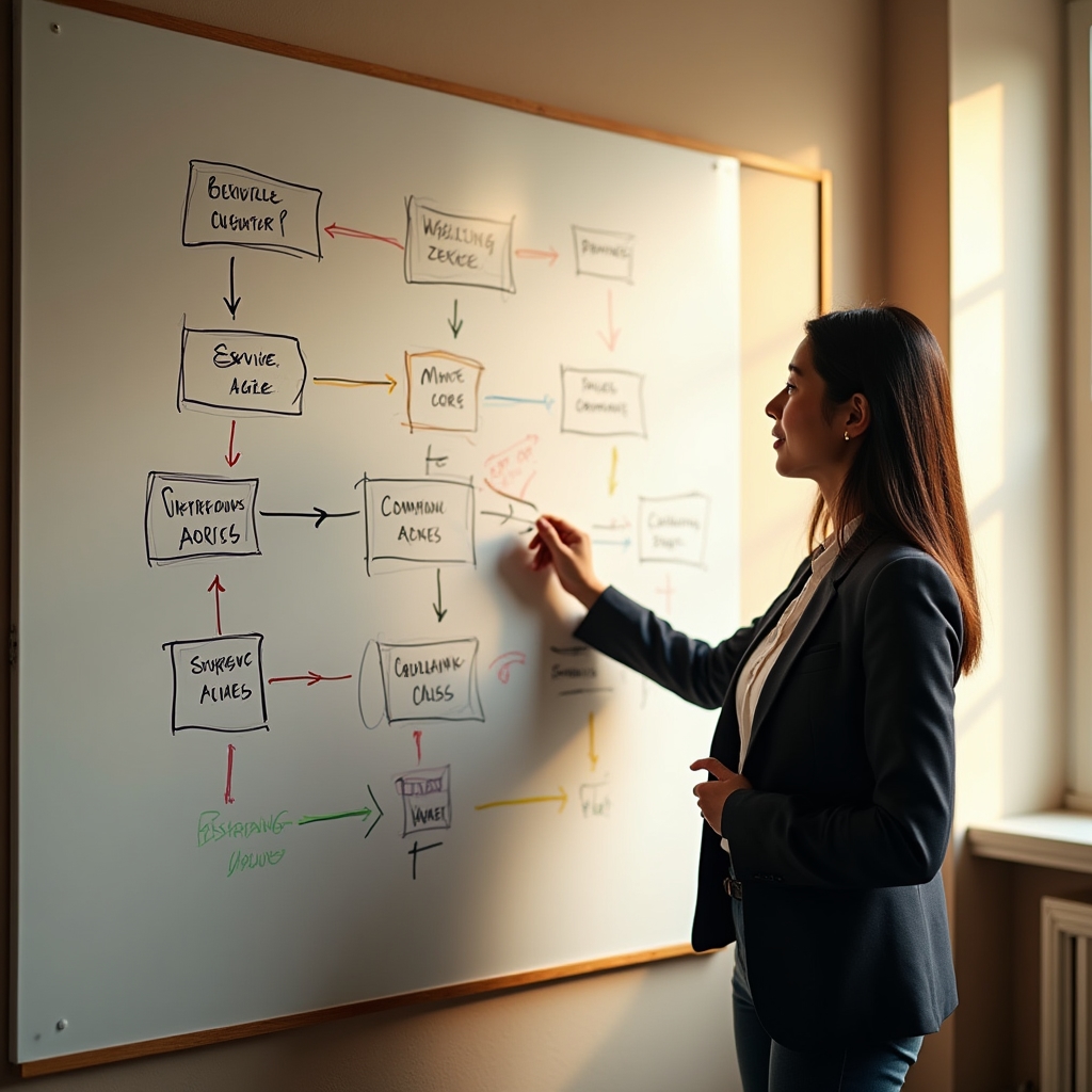 Whiteboard diagram showing internal linking structure between service pages and location pages